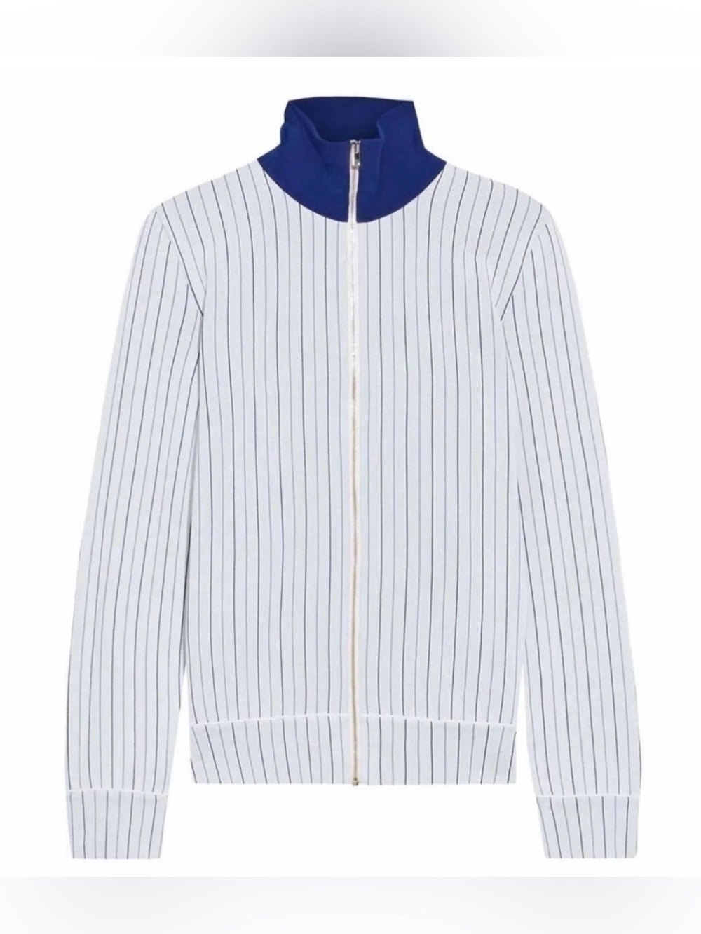 Stella McCartney White Pinstripe Track Jacket with Blue Stand Collar